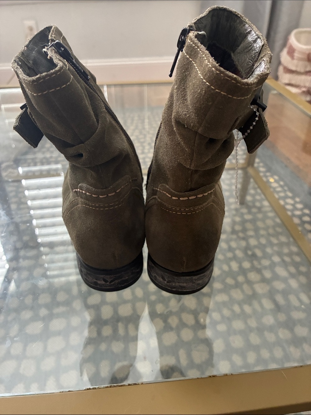 Earth Olive Green Suede Ankle Booties with Side Buckle